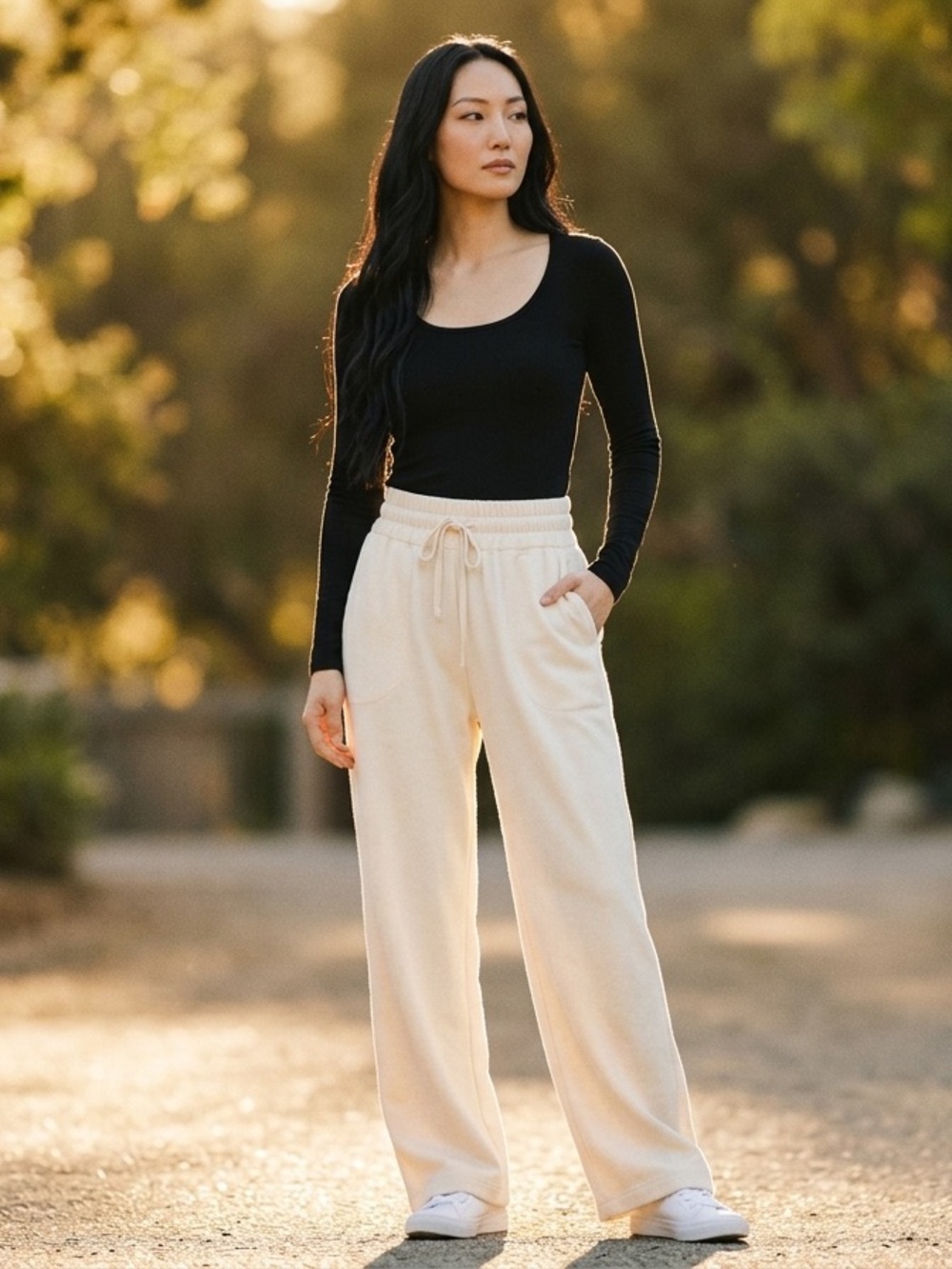 Small Carbon38 Ivory Satin Wide Leg Pants